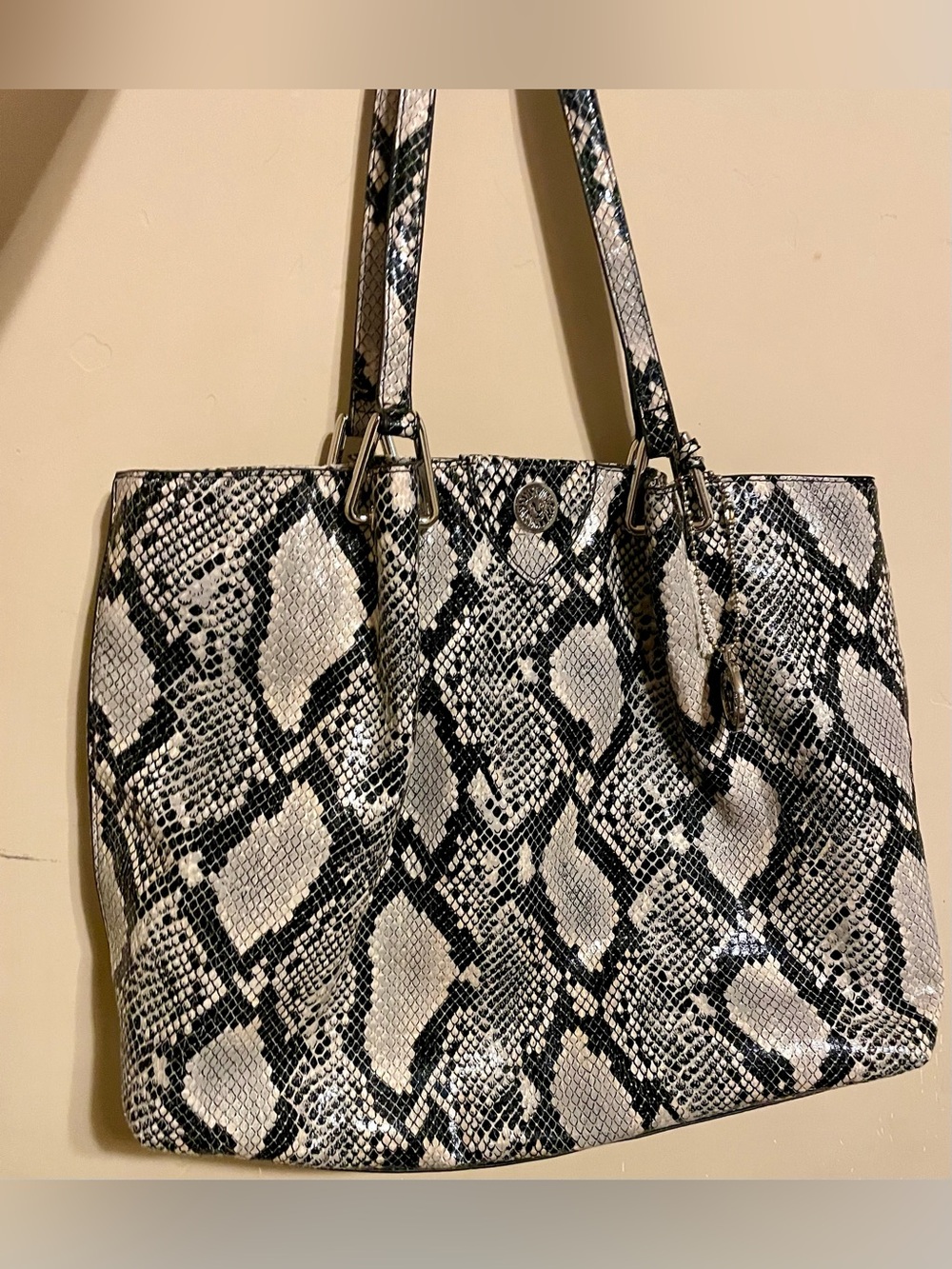 Anne Klein Black & White Snake-Print Tote